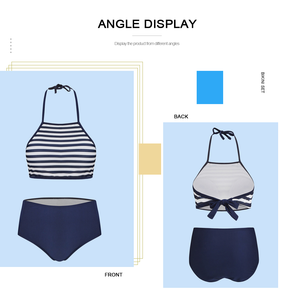 Halter Striped High Rise Bikini Set