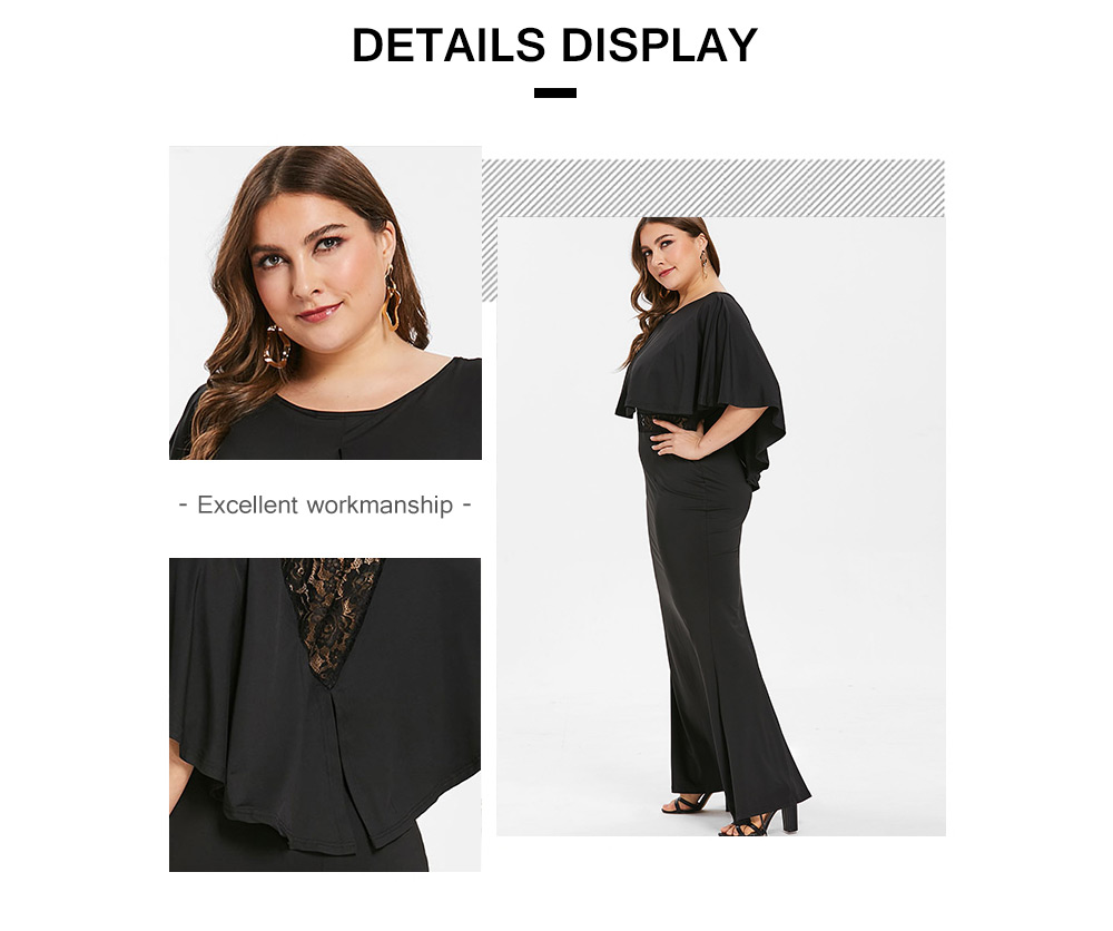 Back Lace Panel Plus Size Slit Maxi Dress