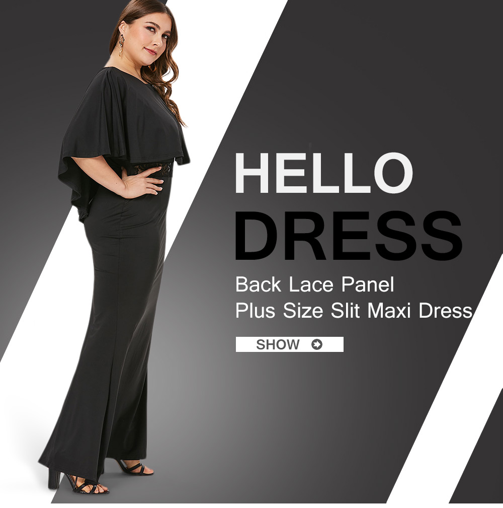 Back Lace Panel Plus Size Slit Maxi Dress