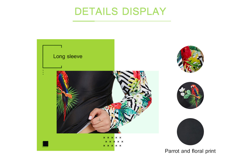 Plus Size Parrot and Floral Print Surf Bathing Suit