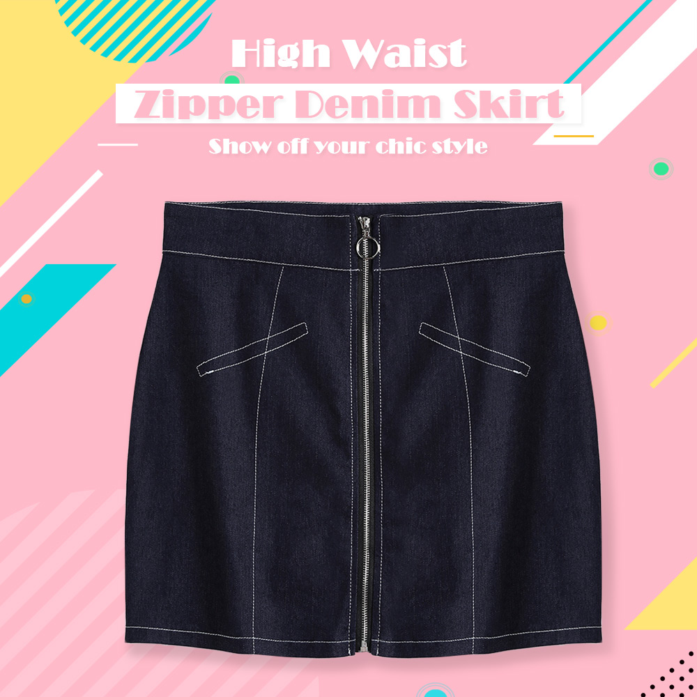 High Waist Front Zipper Bodycon Women Denim Skirt