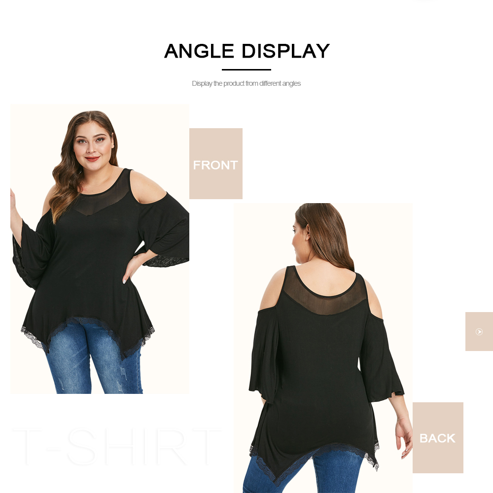 Plus Size Mesh Panel Open Shoulder T-shirt