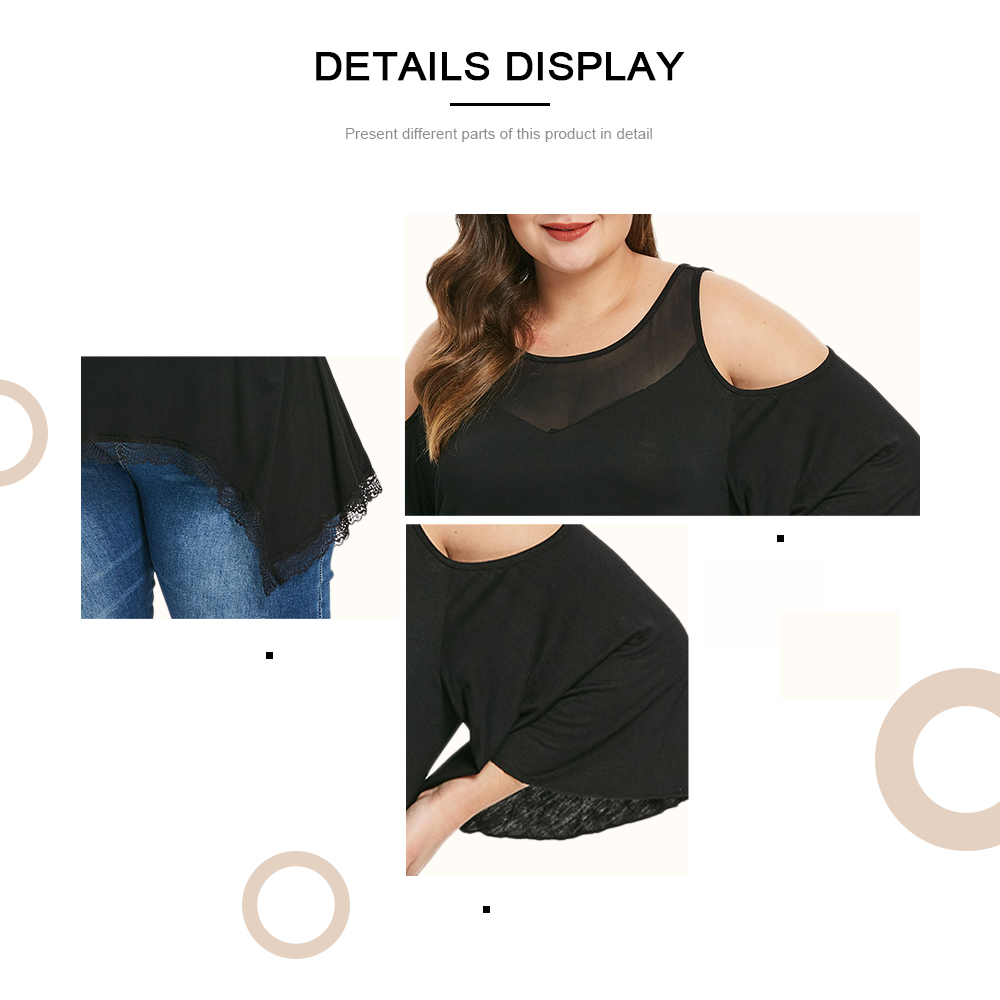 Plus Size Mesh Panel Open Shoulder T-shirt