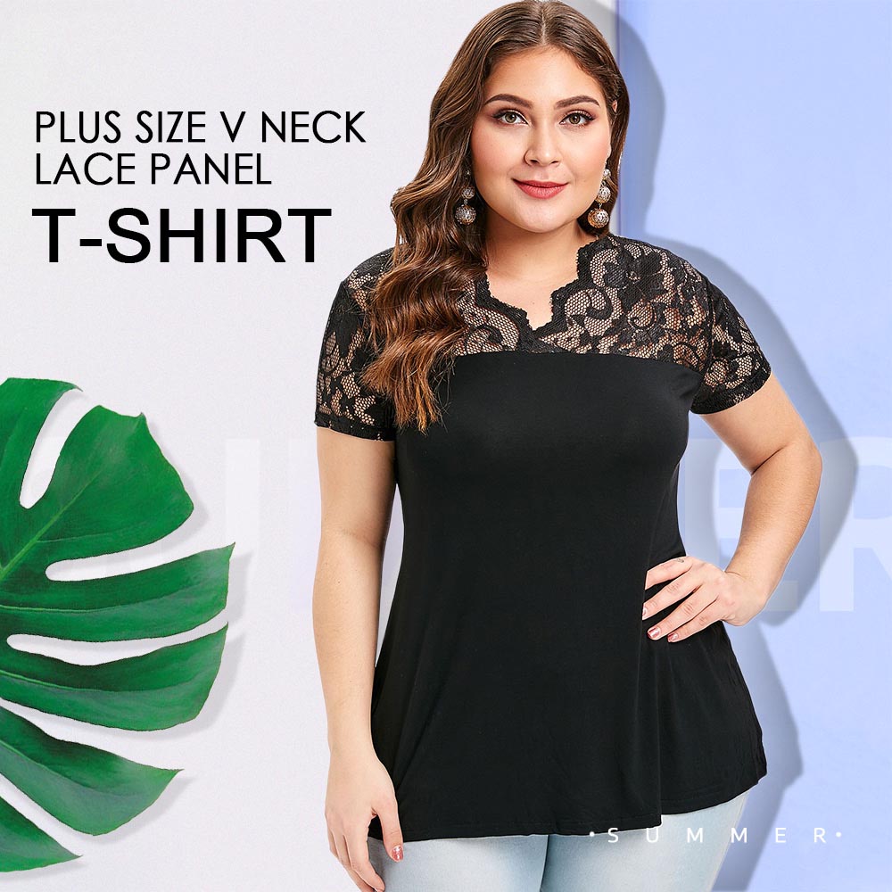 Lace Panel Plus Size Short Sleeve T-shirt