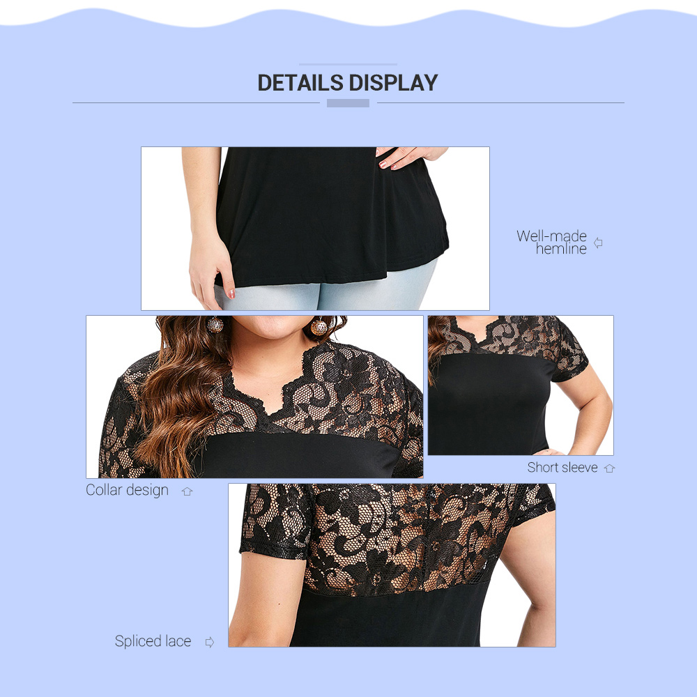 Lace Panel Plus Size Short Sleeve T-shirt