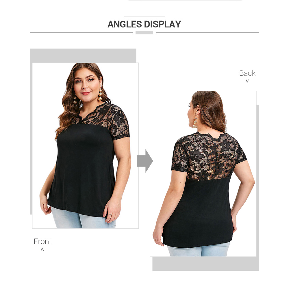 Lace Panel Plus Size Short Sleeve T-shirt