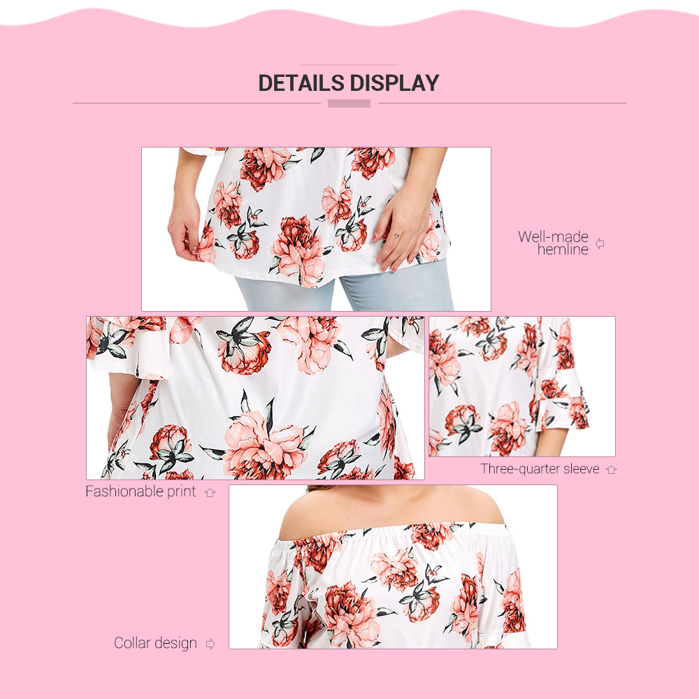 Plus Size Off The Shoulder Floral Print T-shirt