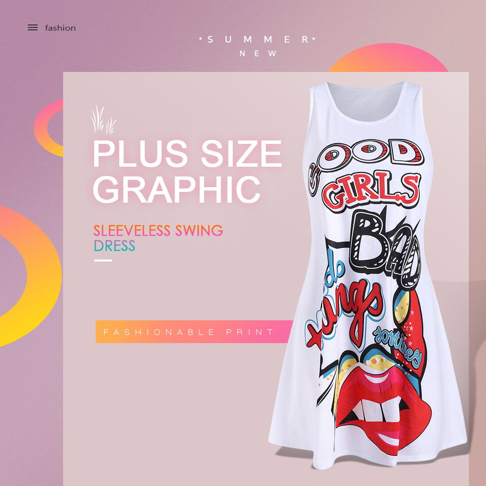 Plus Size Graphic Sleeveless Swing Dress