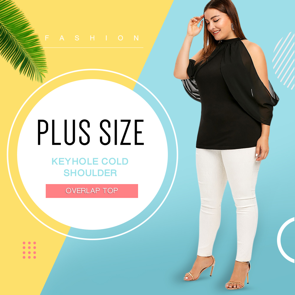 Plus Size Keyhole Cold Shoulder Overlap Top