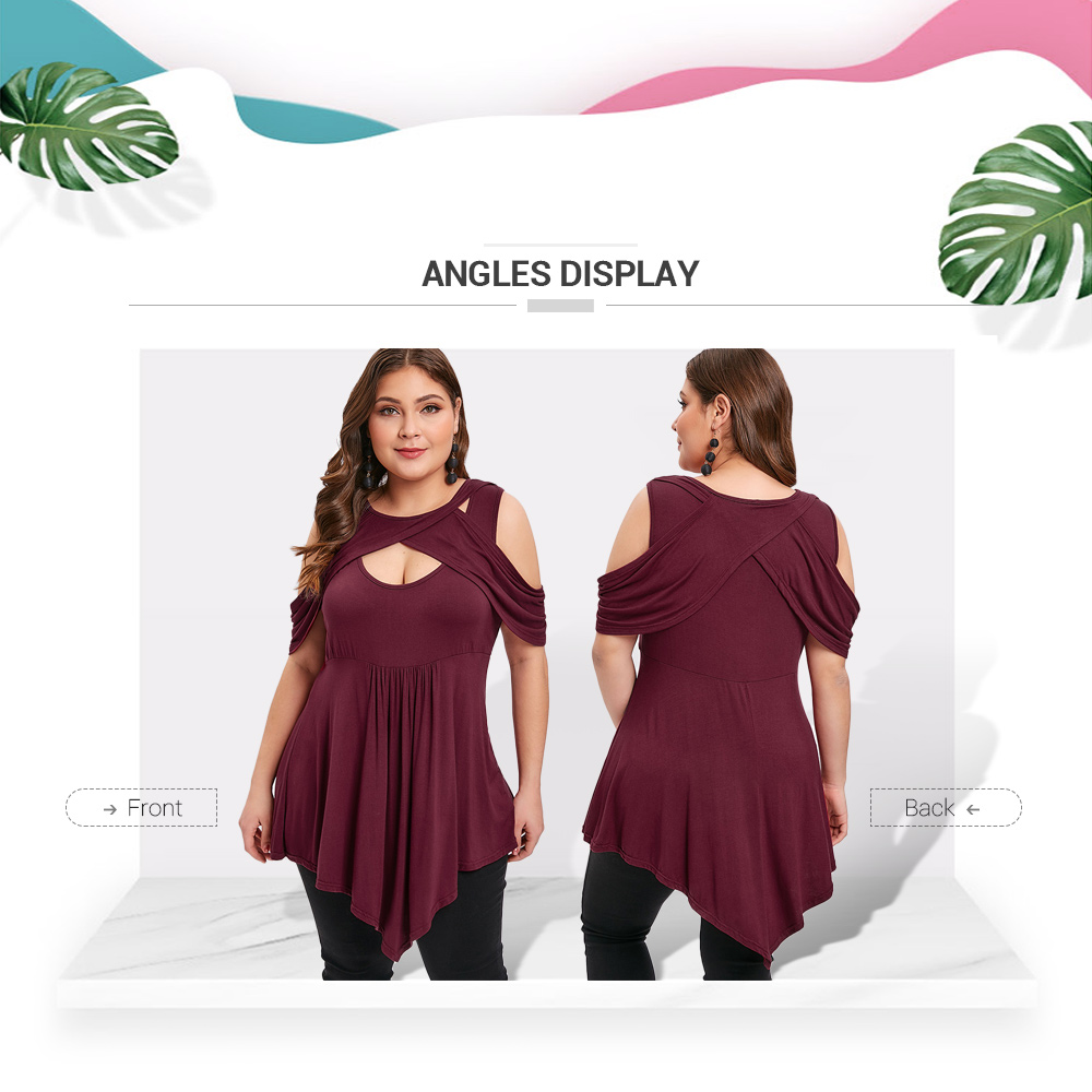 Plus Size Front Cut Out Cold Shoulder T-shirt