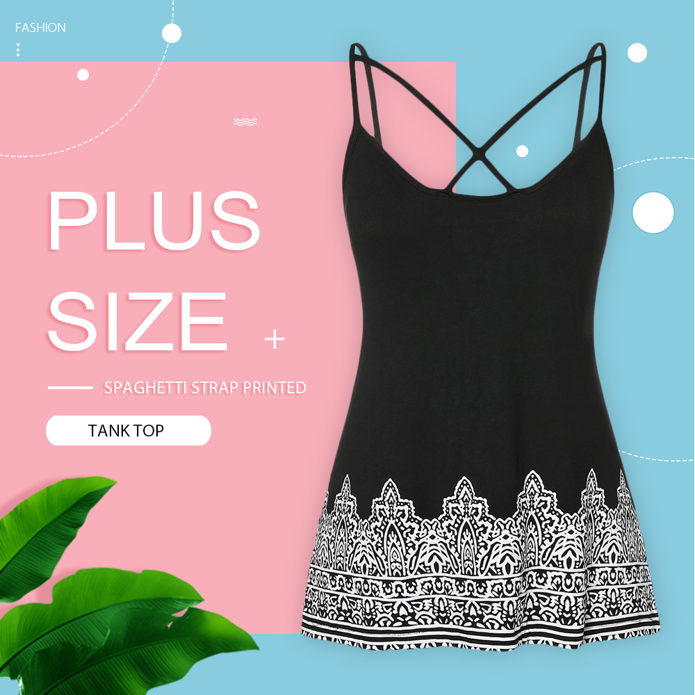 Plus Size Spaghetti Strap Printed Tank Top