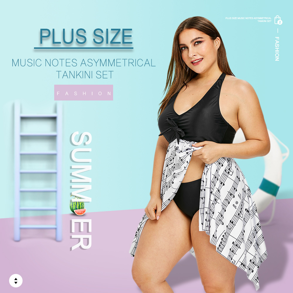Plus Size Halter Music Notes Tankini Sets
