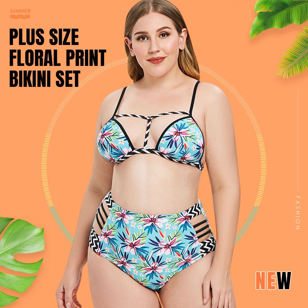 Floral Print Plus Size Spaghetti Strap Bikini Set