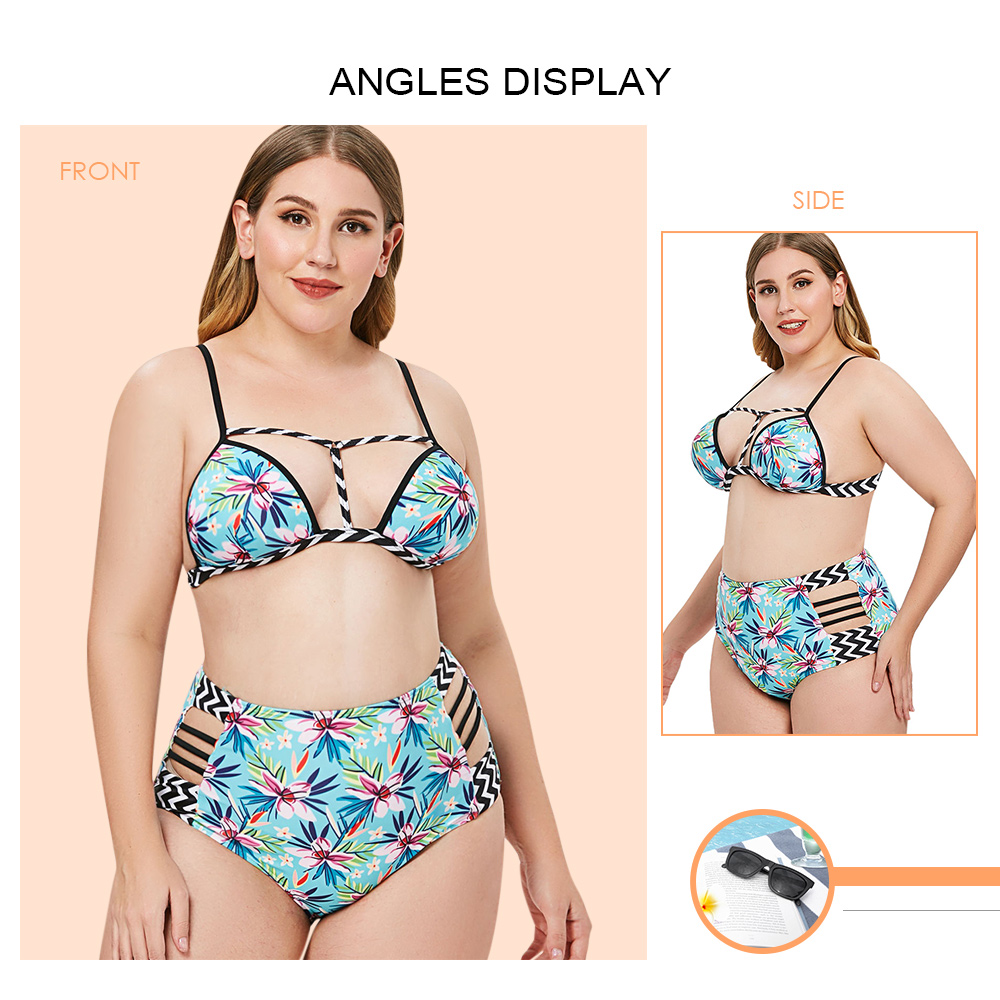 Floral Print Plus Size Spaghetti Strap Bikini Set