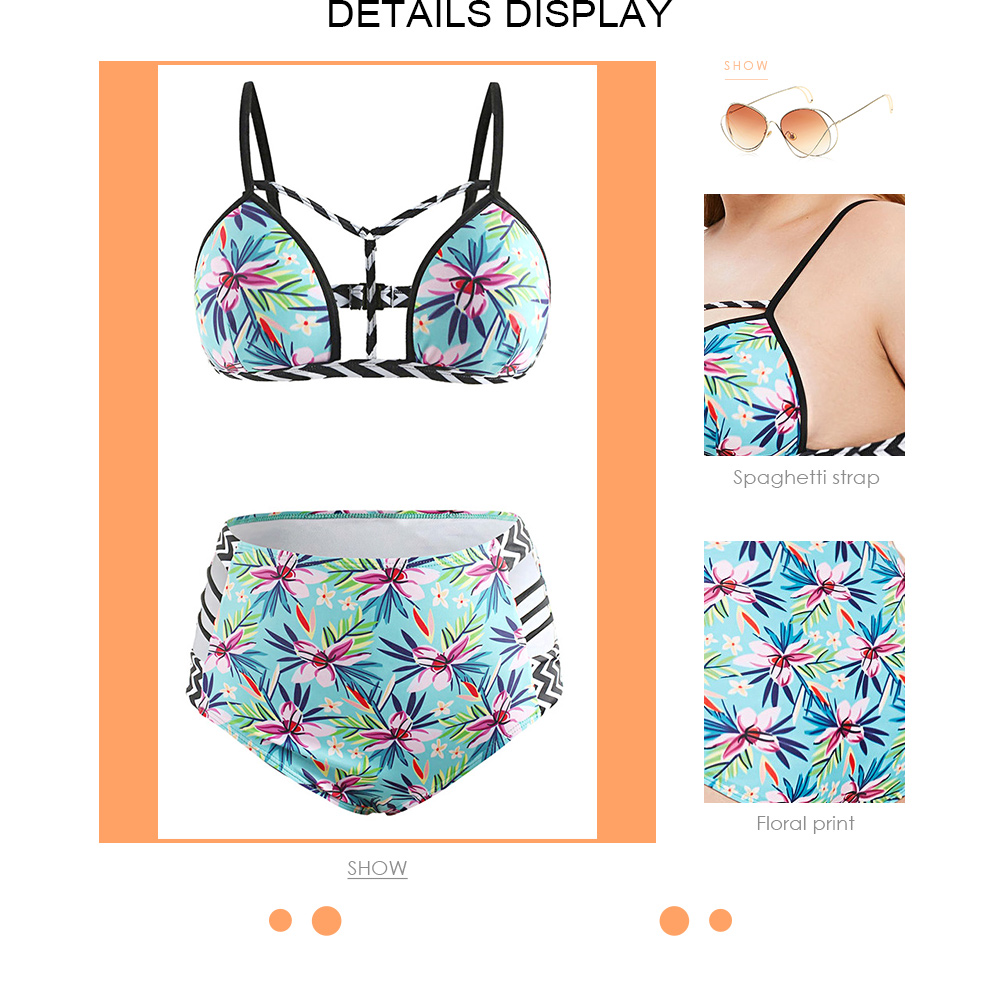 Floral Print Plus Size Spaghetti Strap Bikini Set