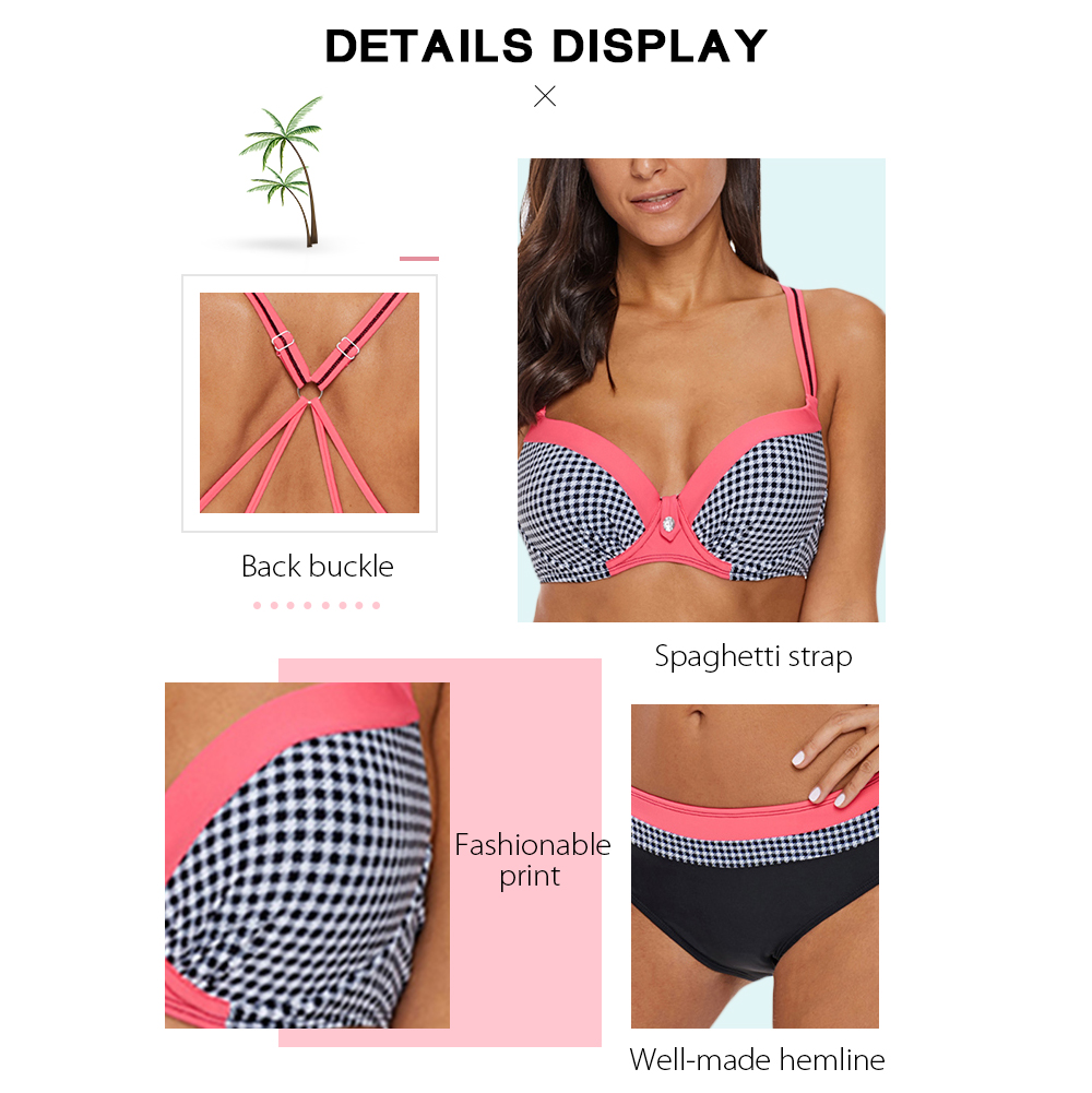 Cinched Gingham Contrast Bikini Set