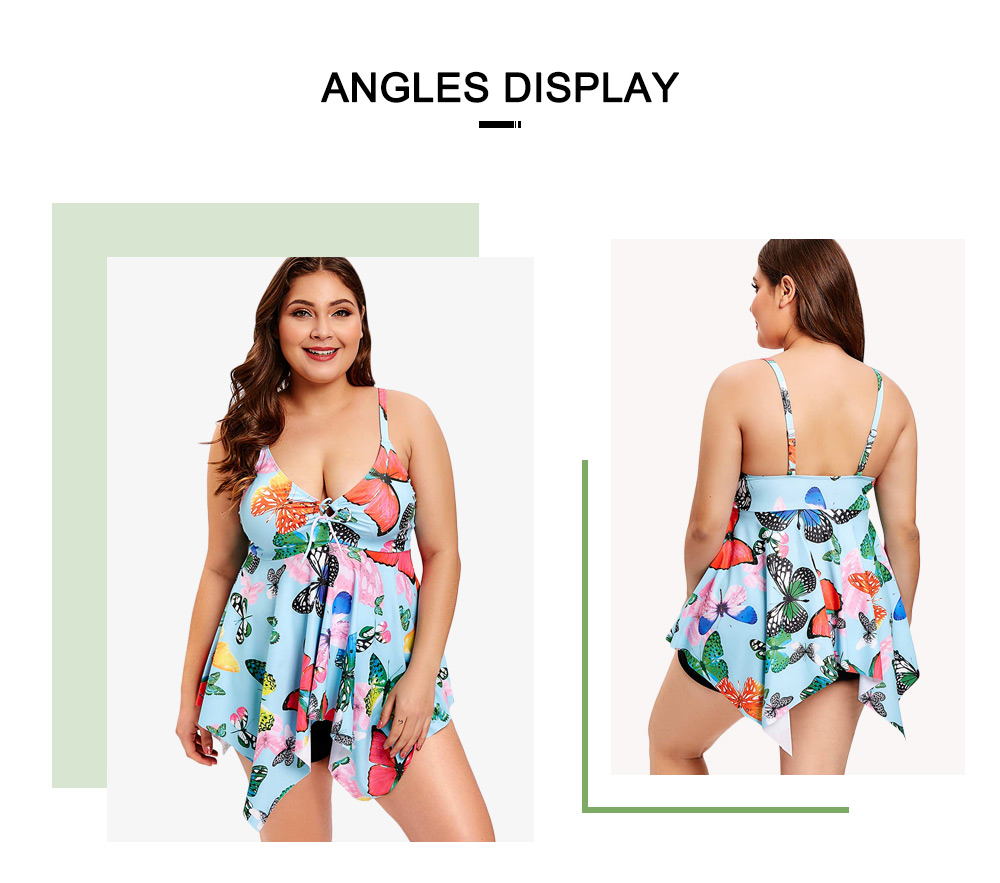 Butterfly Print Handkerchief Plus Size Tankini Set