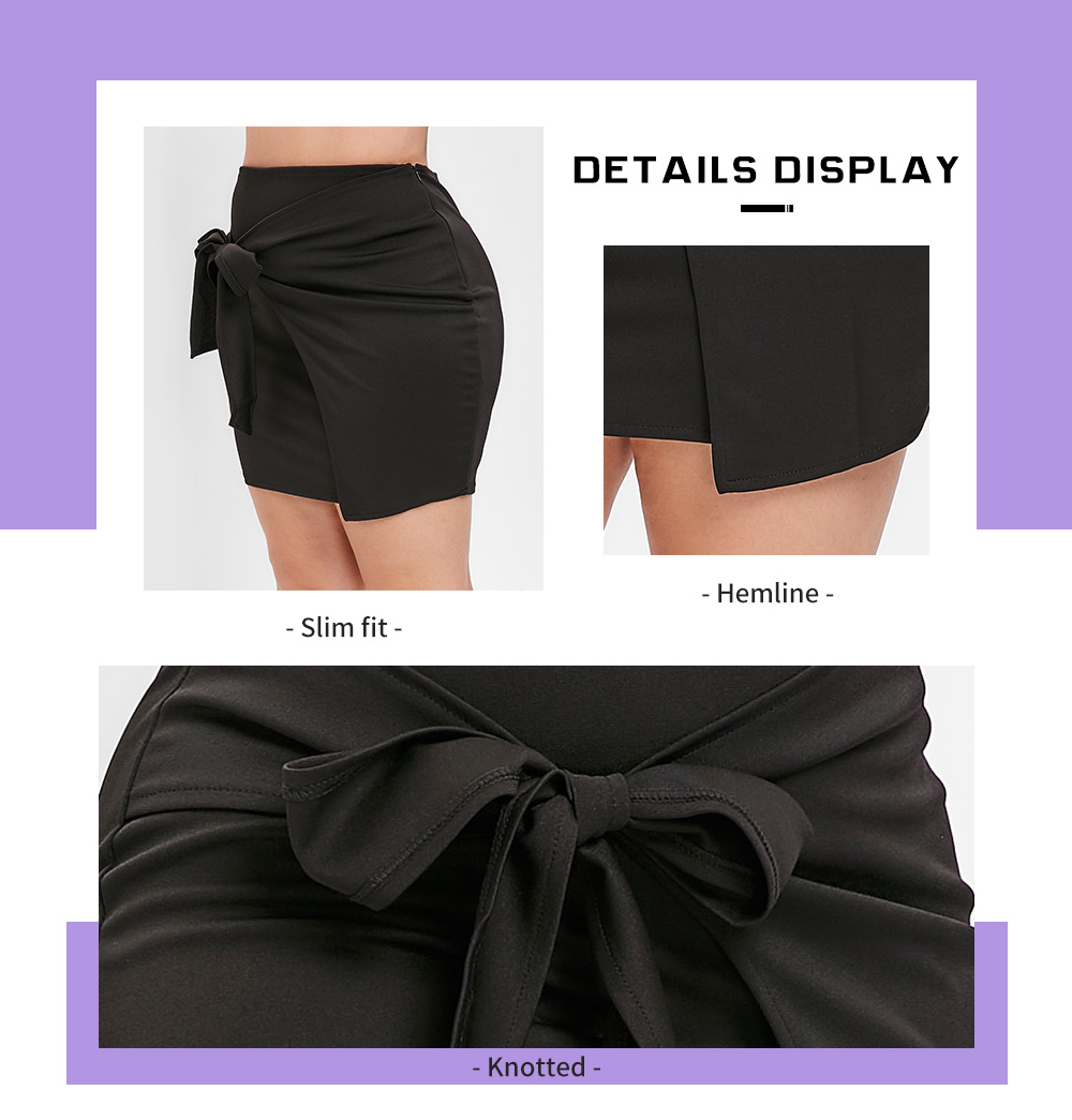 Plus Size Knotted Solid Mini Skirt