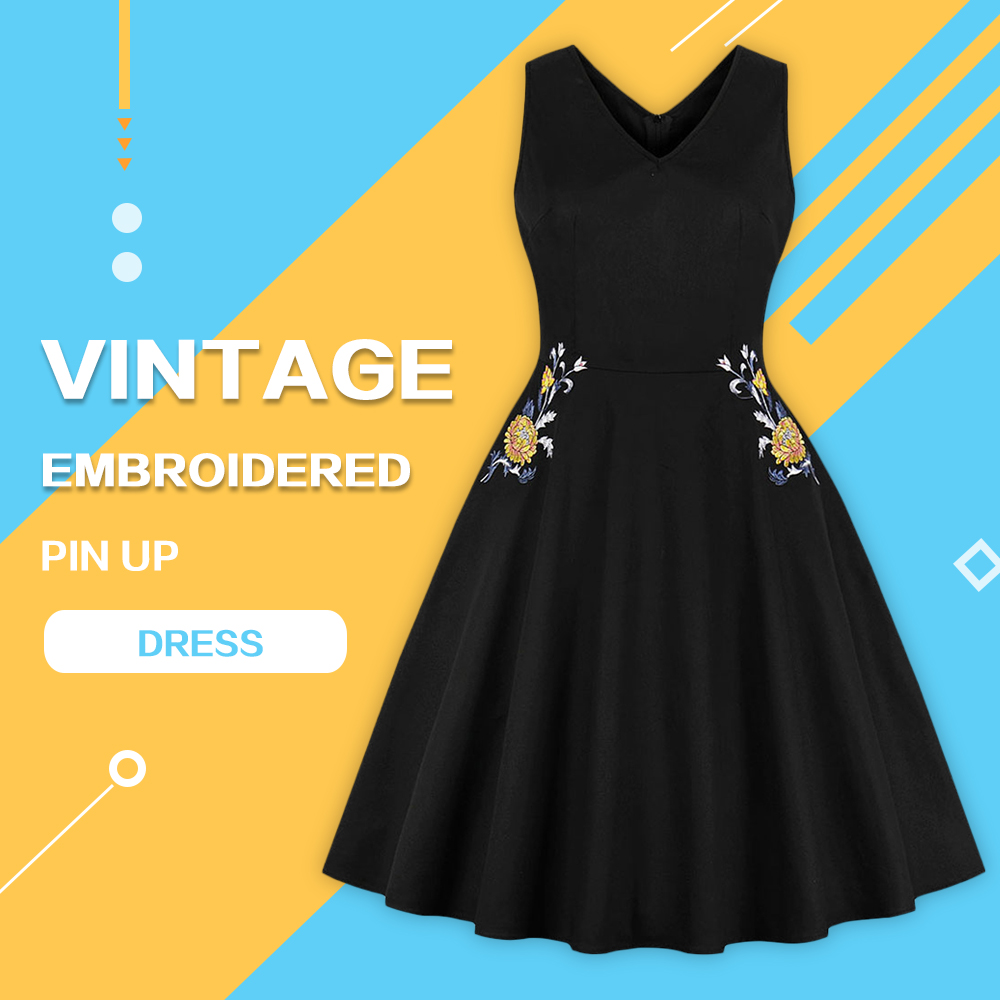 Vintage Embroidery Fit and Flare Dress