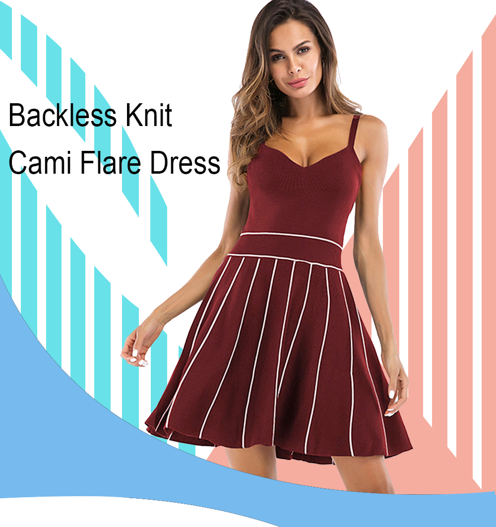 Backless Knit Cami Flare Dress