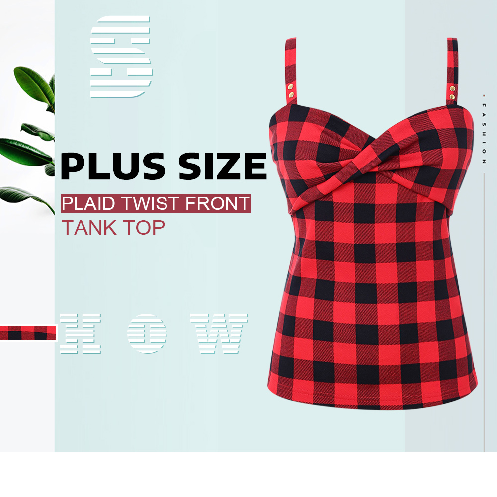 Plus Size Plaid Twist Front Tank Top