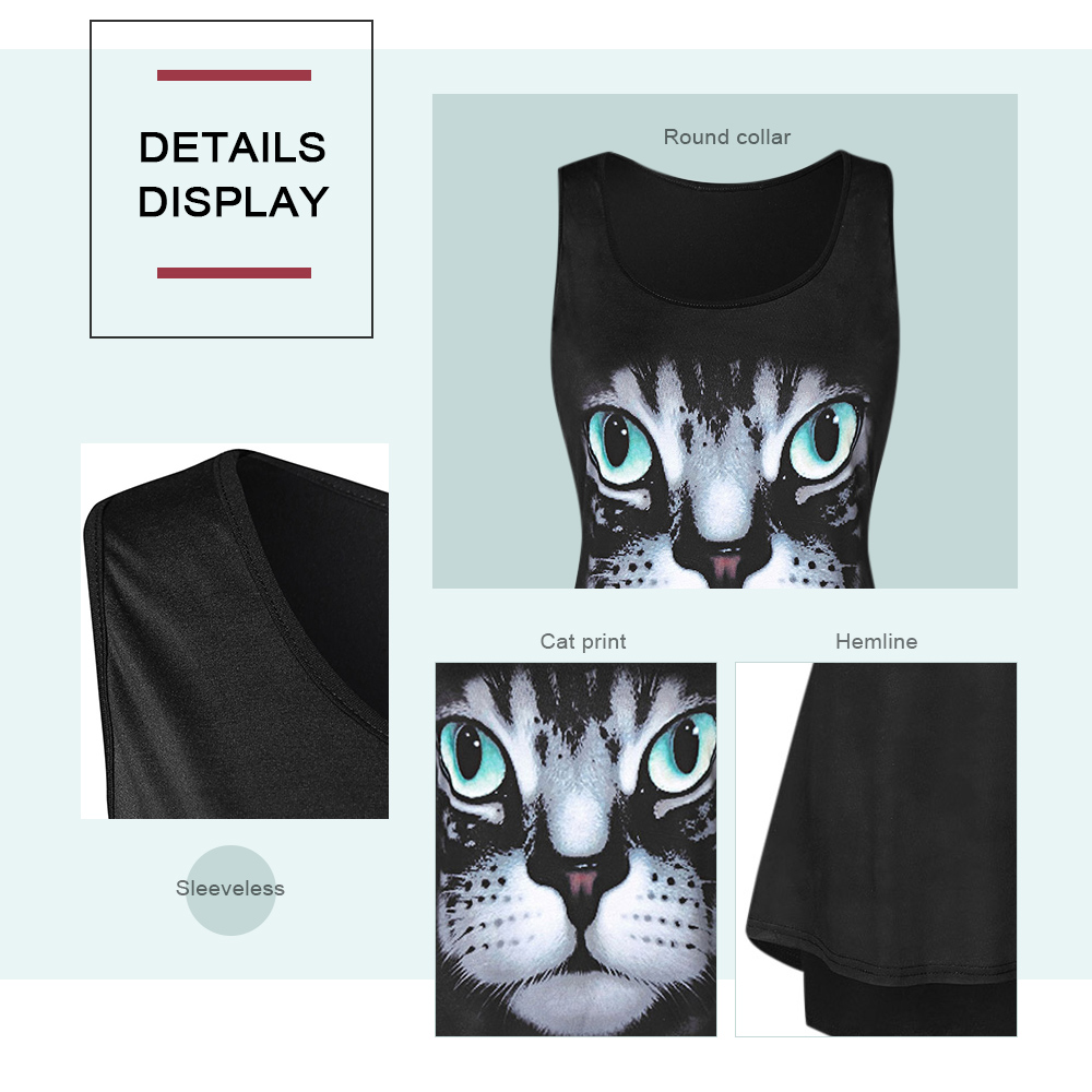 Plus Size 3D Cat Print High Low Tank Top