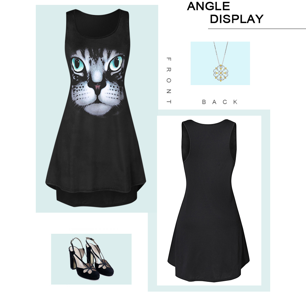 Plus Size 3D Cat Print High Low Tank Top