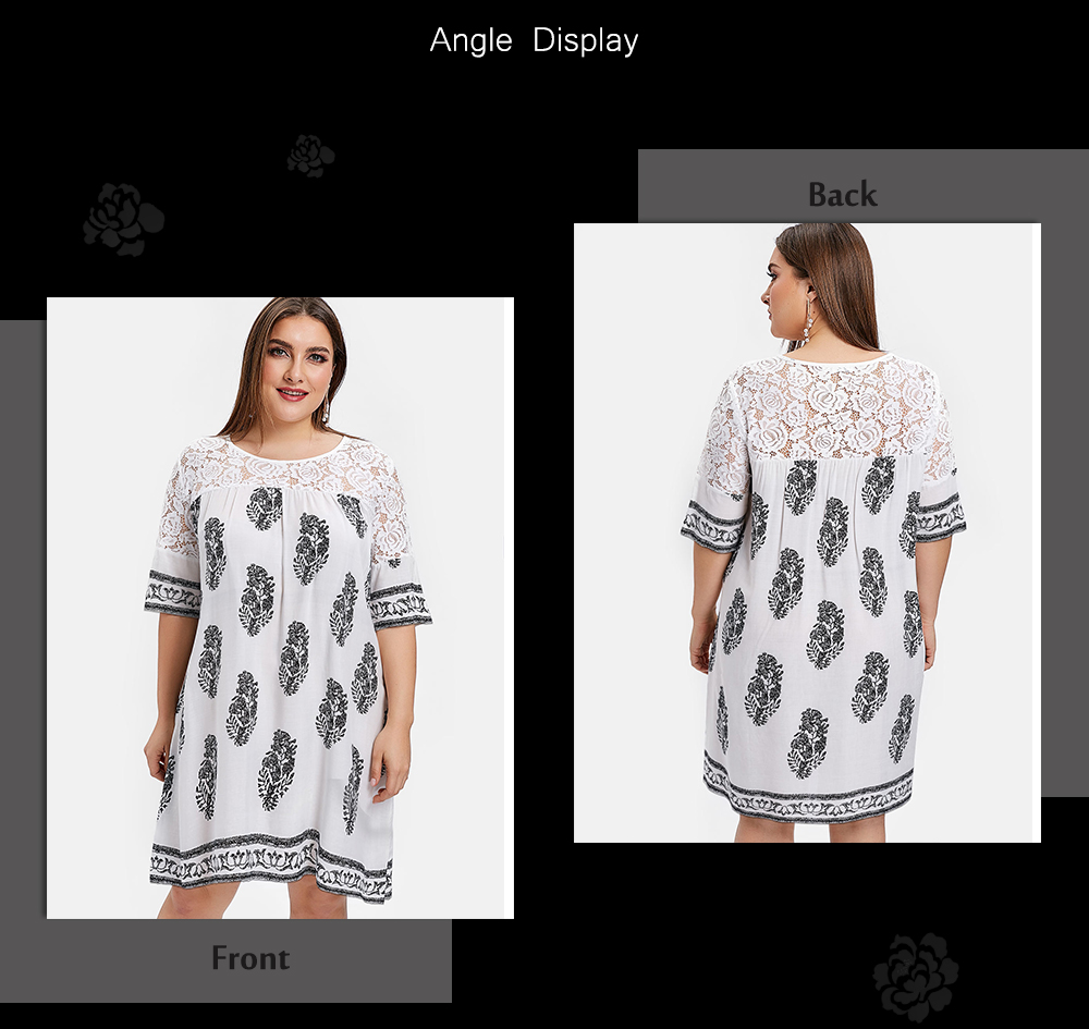 Plus Size Leaves Print Knee Length Dress