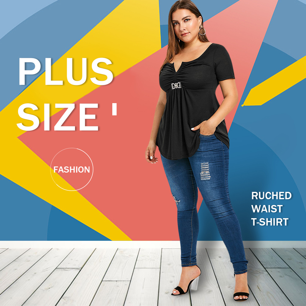 Plus Size Ruched Flounce T-shirt