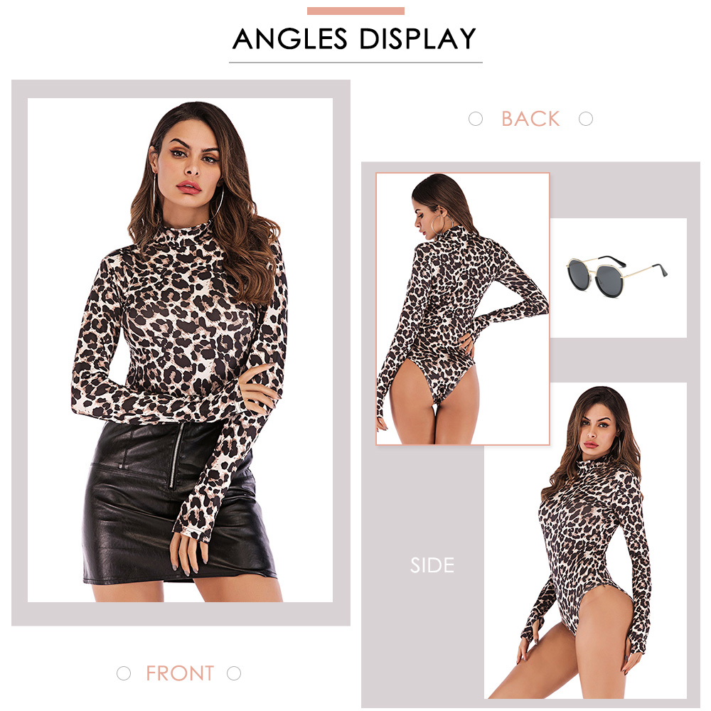 Stand Collar Long Sleeve Sexy Print Elastic Slim Women Bodysuit