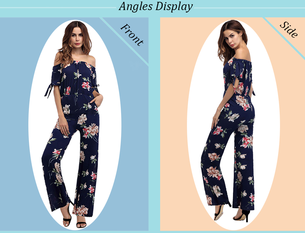 Off Shoulder Floral Print Wide Leg Jumpsuit