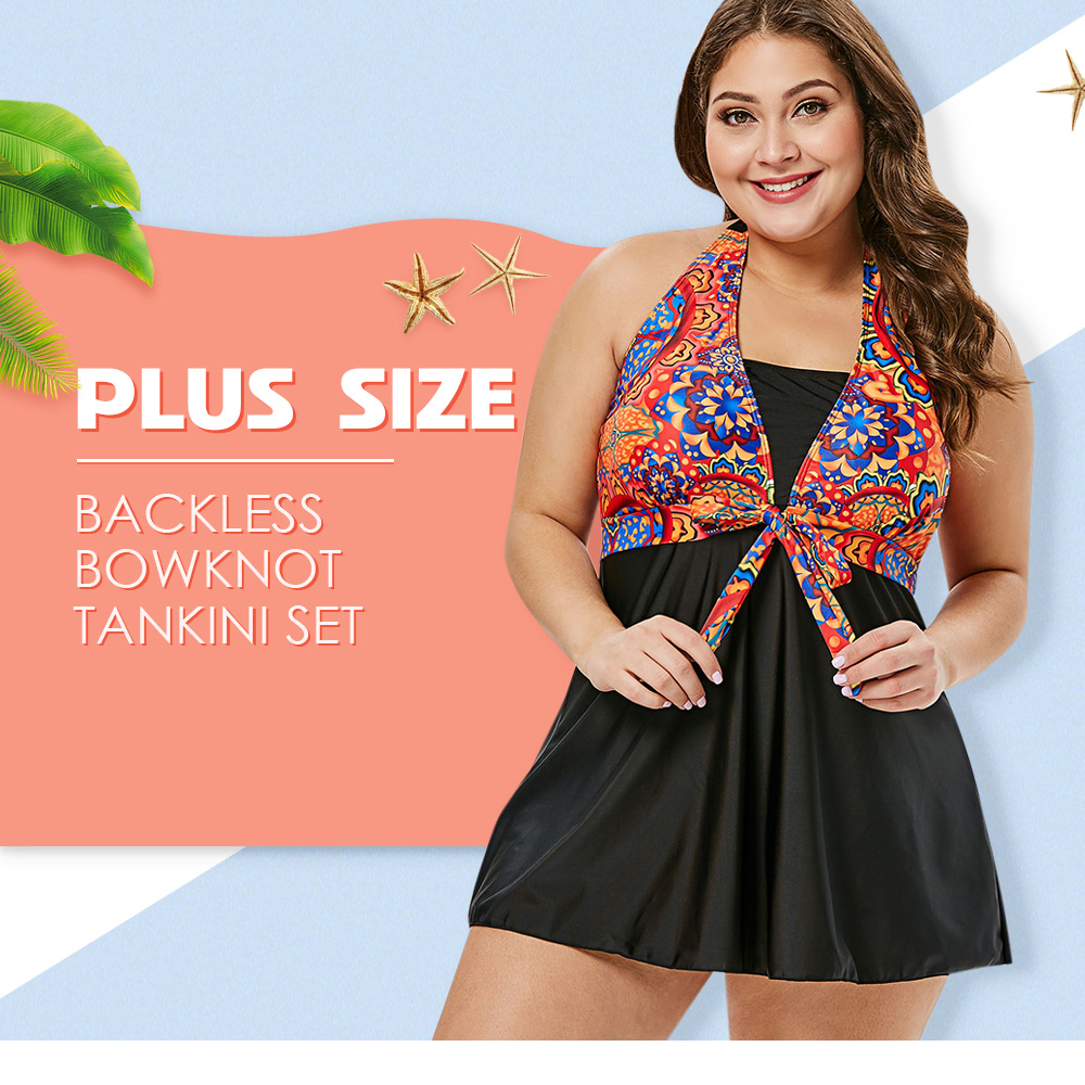 Plus Size Backless Bowknot Tankini Set