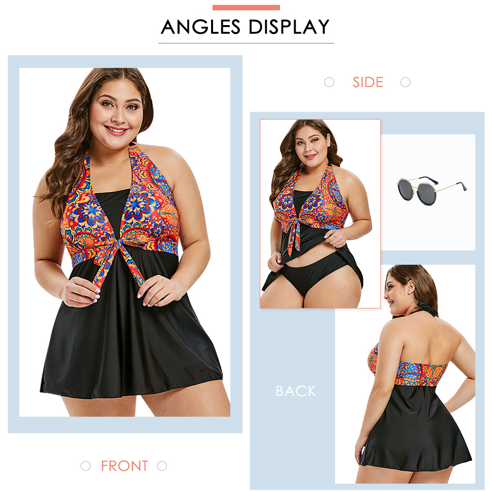 Plus Size Backless Bowknot Tankini Set