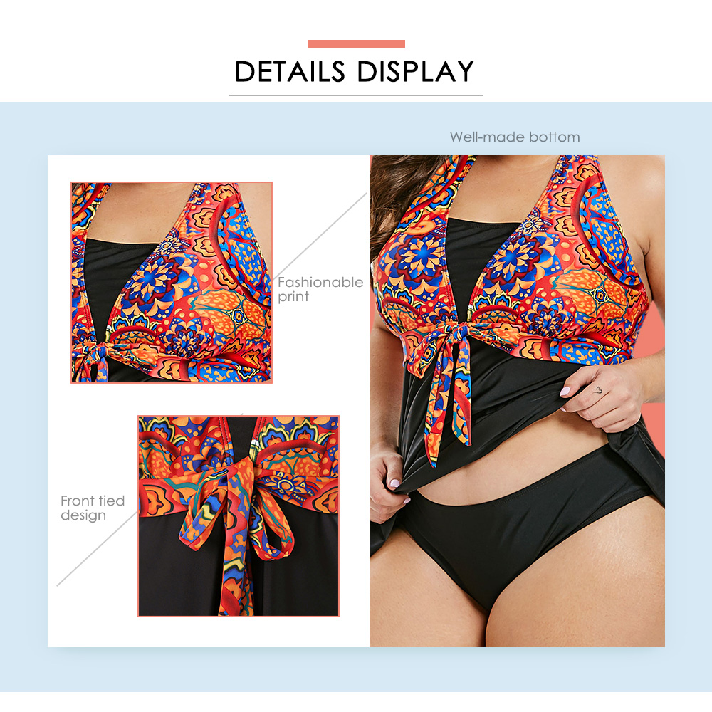 Plus Size Backless Bowknot Tankini Set