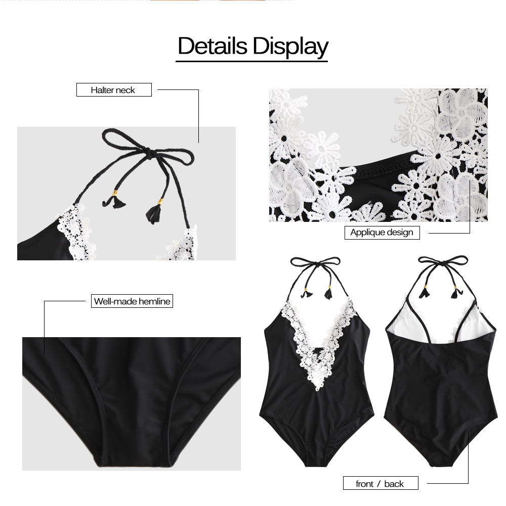 Plus Size Halter Neck Applique Swimwear