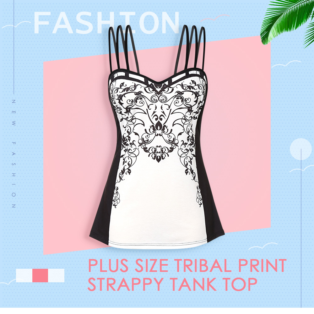 Spaghetti Strap Tribal Print Plus Size Tank Top