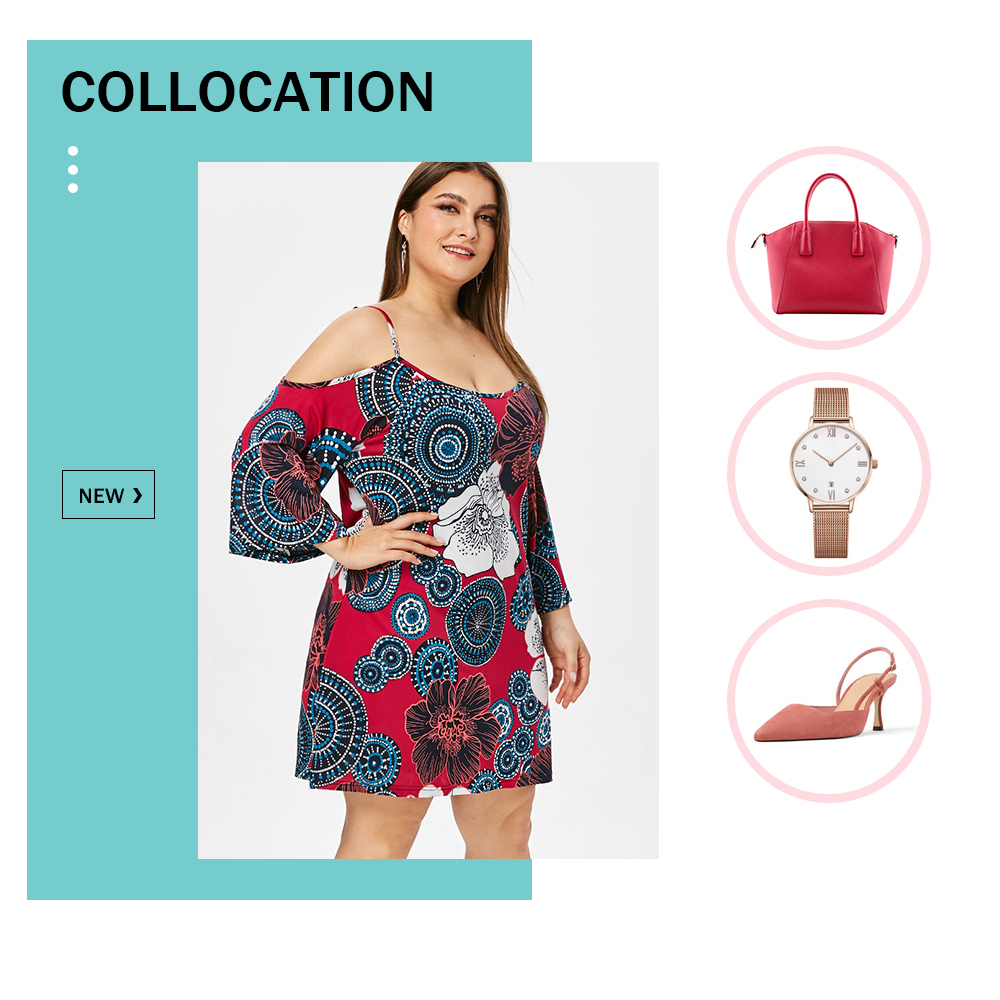 Plus Size Cold Shoulder Floral Mini Dress