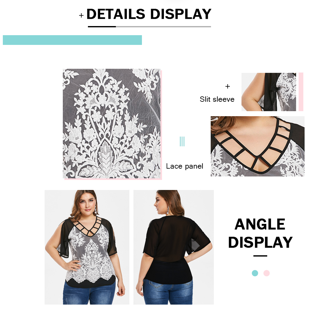 Plus Size Cut Out Lace Panel Blouse