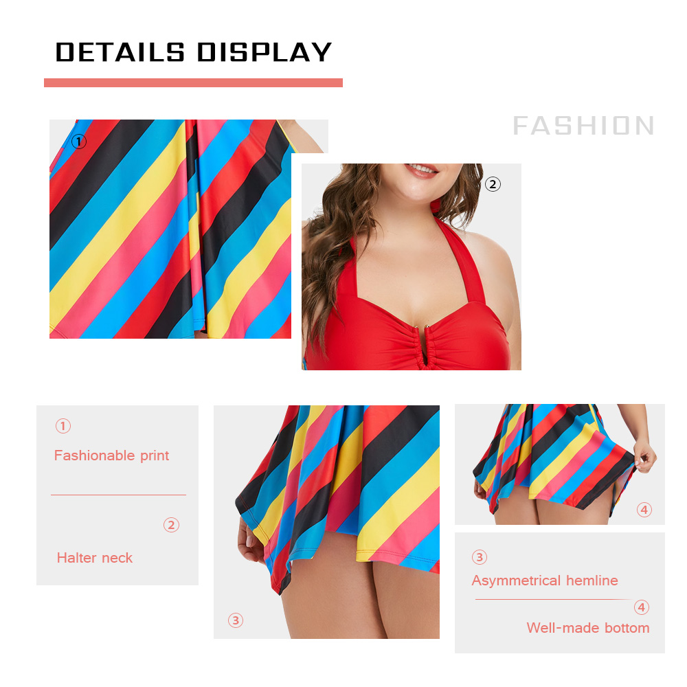 Plus Size Colorful Striped Tankini Set