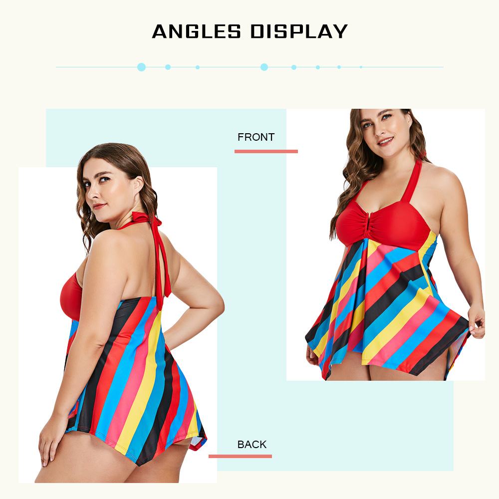 Plus Size Colorful Striped Tankini Set