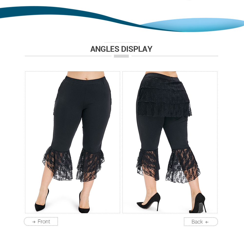 Plus Size Elastic Waist Lace Panel Pants