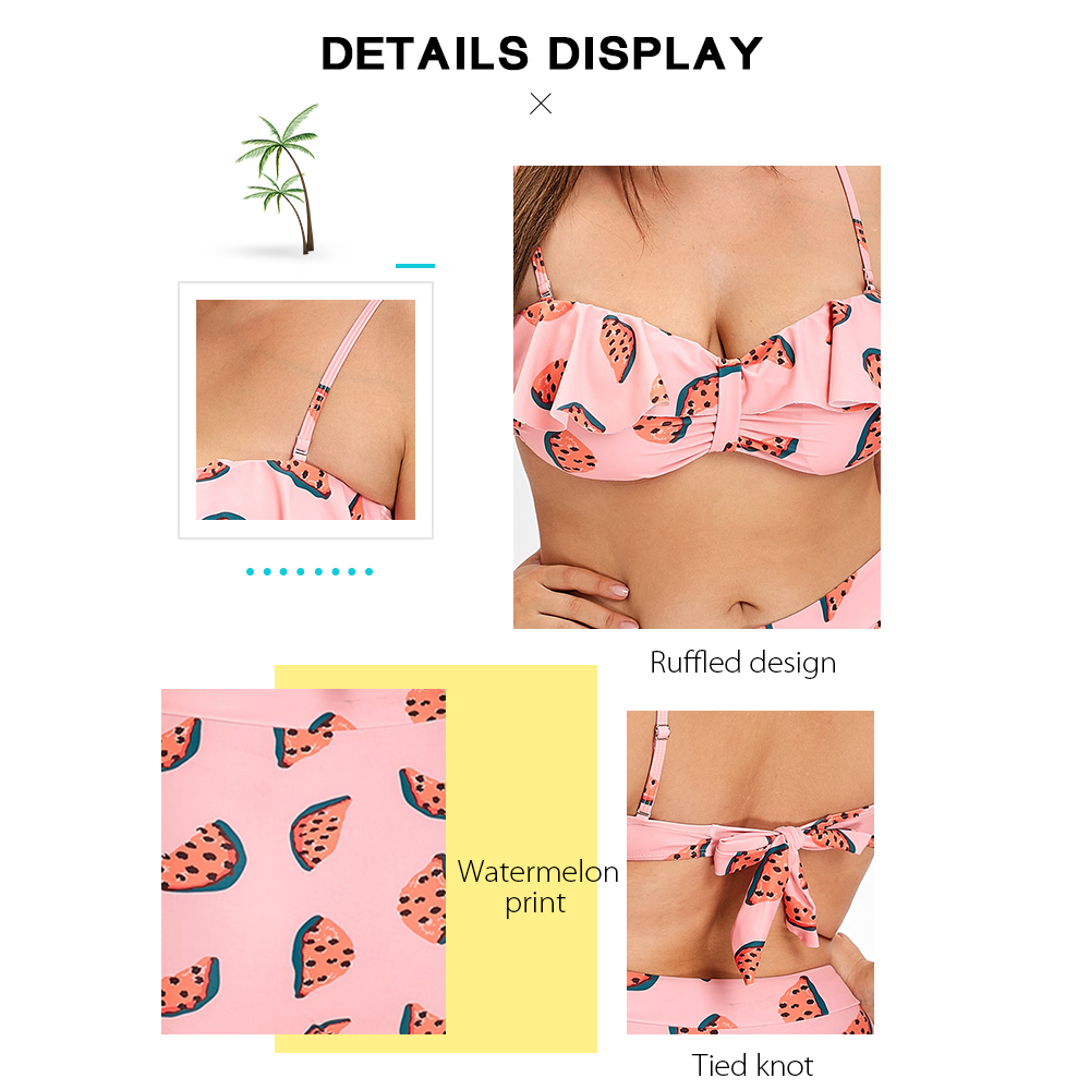 Plus Size Watermelon Print Ruffled Bikini Set