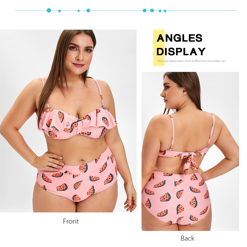 Plus Size Watermelon Print Ruffled Bikini Set