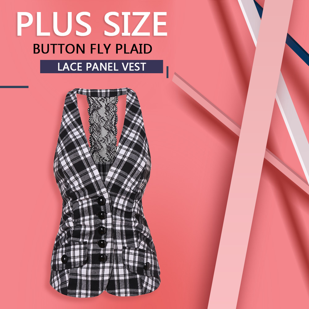 Button Fly Plaid Panel Vest