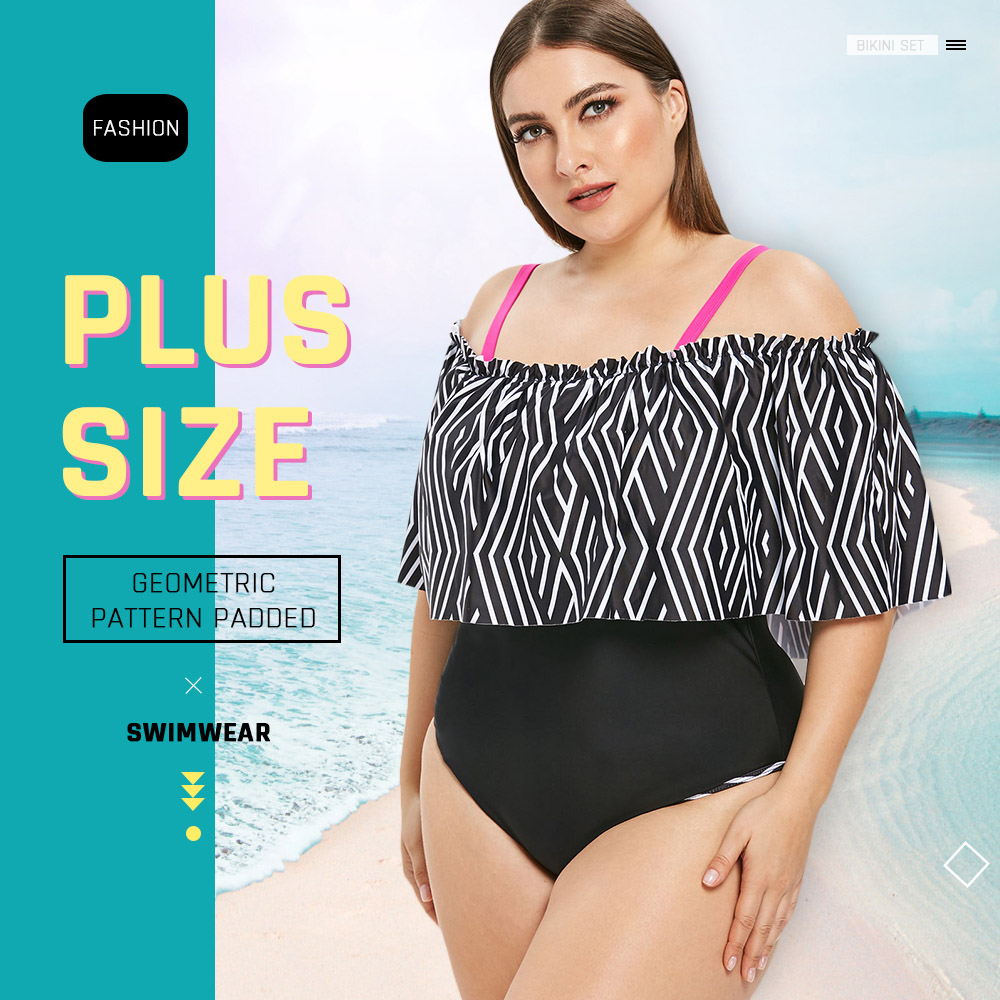 Plus Size Geometric Pattern Padded Swimwear