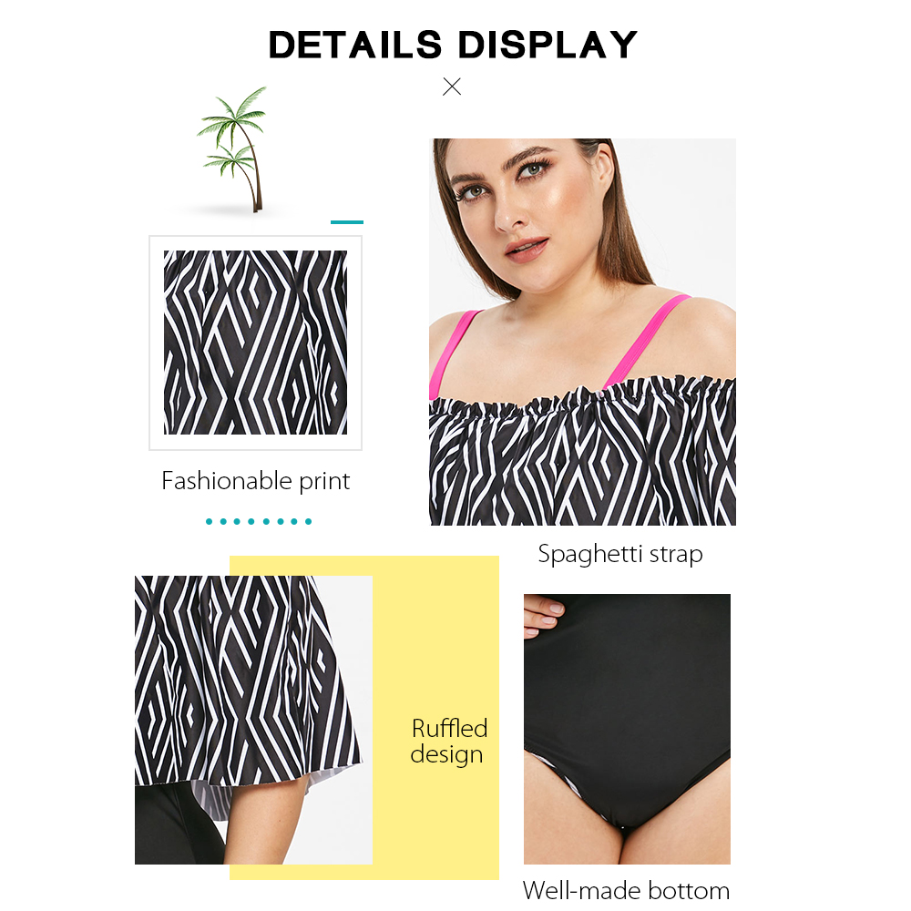 Plus Size Geometric Pattern Padded Swimwear