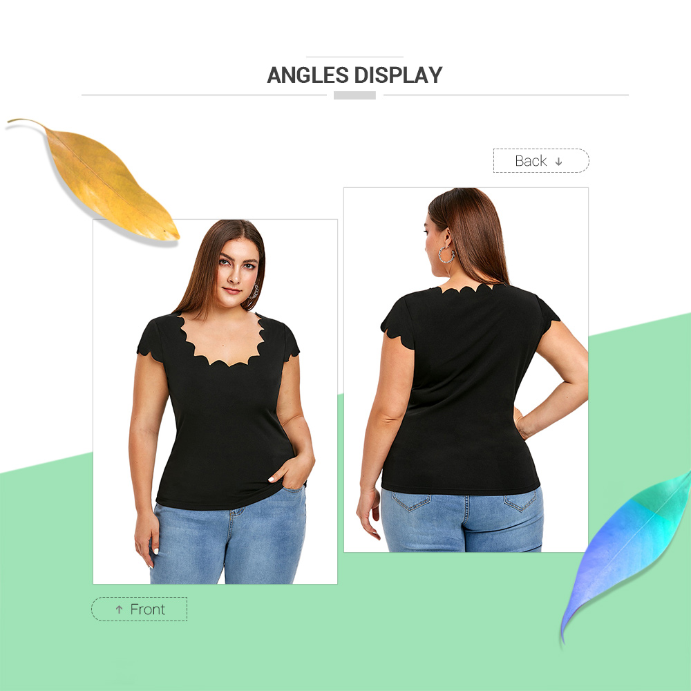 Plus Size Scalloped Trim Short Sleeve T-shirt