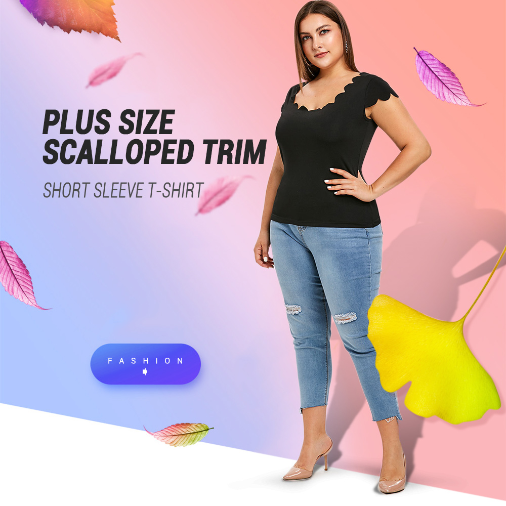 Plus Size Scalloped Trim Short Sleeve T-shirt