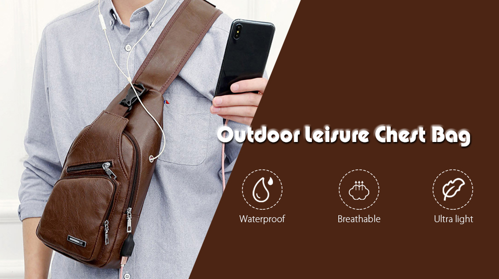 USB Charging Men Chest Bag Portable Leisure Outdoor Sports Crossbody Pack