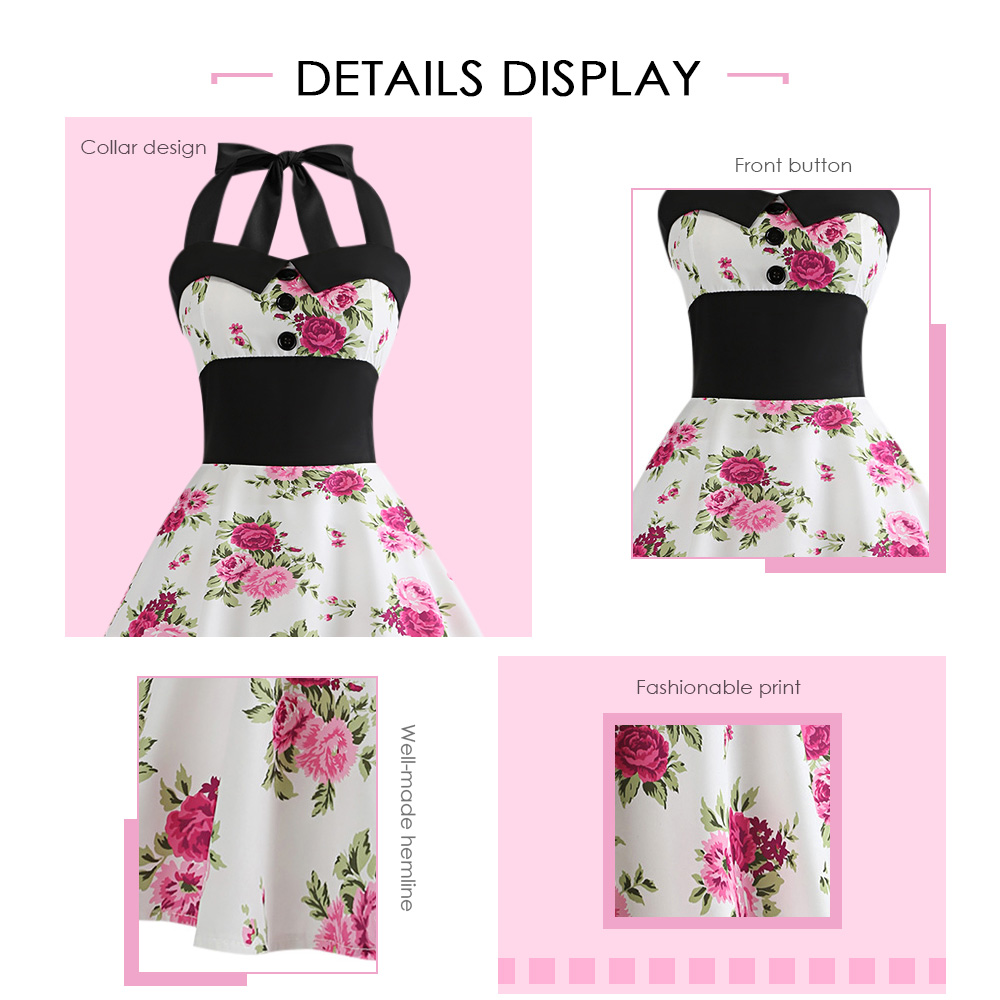 Floral Print Halter Knee Length Dress